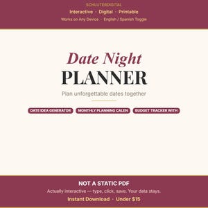 Date Night Planner for Couples — Interactive Digital Printable, Fun Date Ideas & Activity Tracker