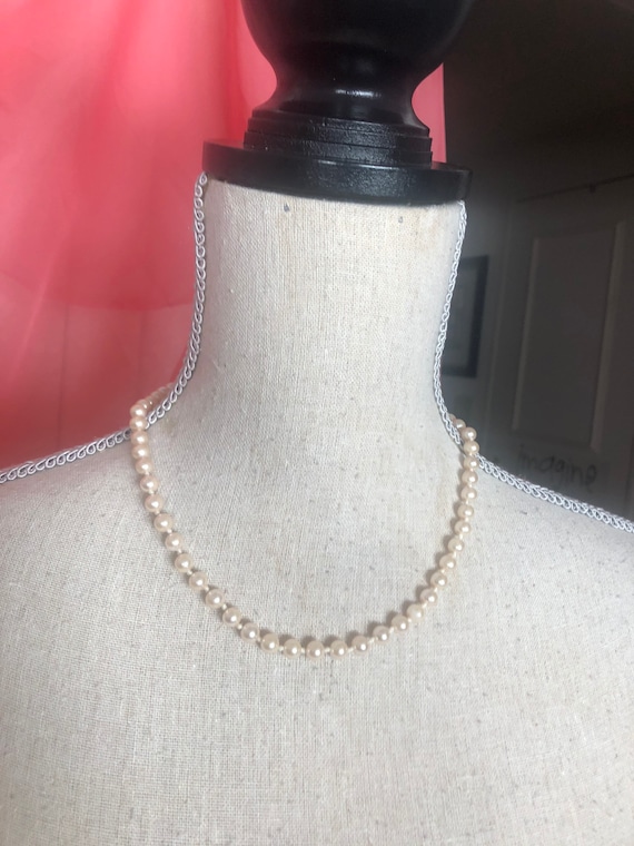 Vintage Knotted Faux Pearl Necklace, 18”, Japan