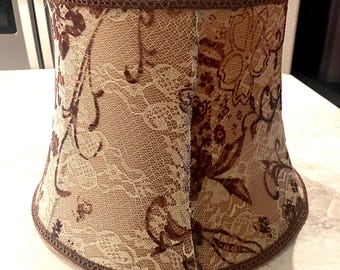Vintage Smocked Lace over Silk Lampshade, Top 10” diameter, bottom 14-1/4” diameter, 9-1/2” high