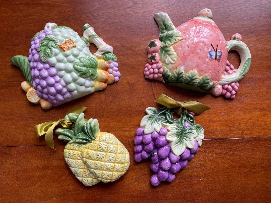 Vintage Ceramic Wall Decor, Approx 6 X 4 fruit 6 X 7 tea Pots Marked ...