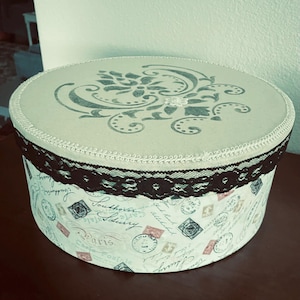 Hat Box Remade, 12” diameter, 5” high