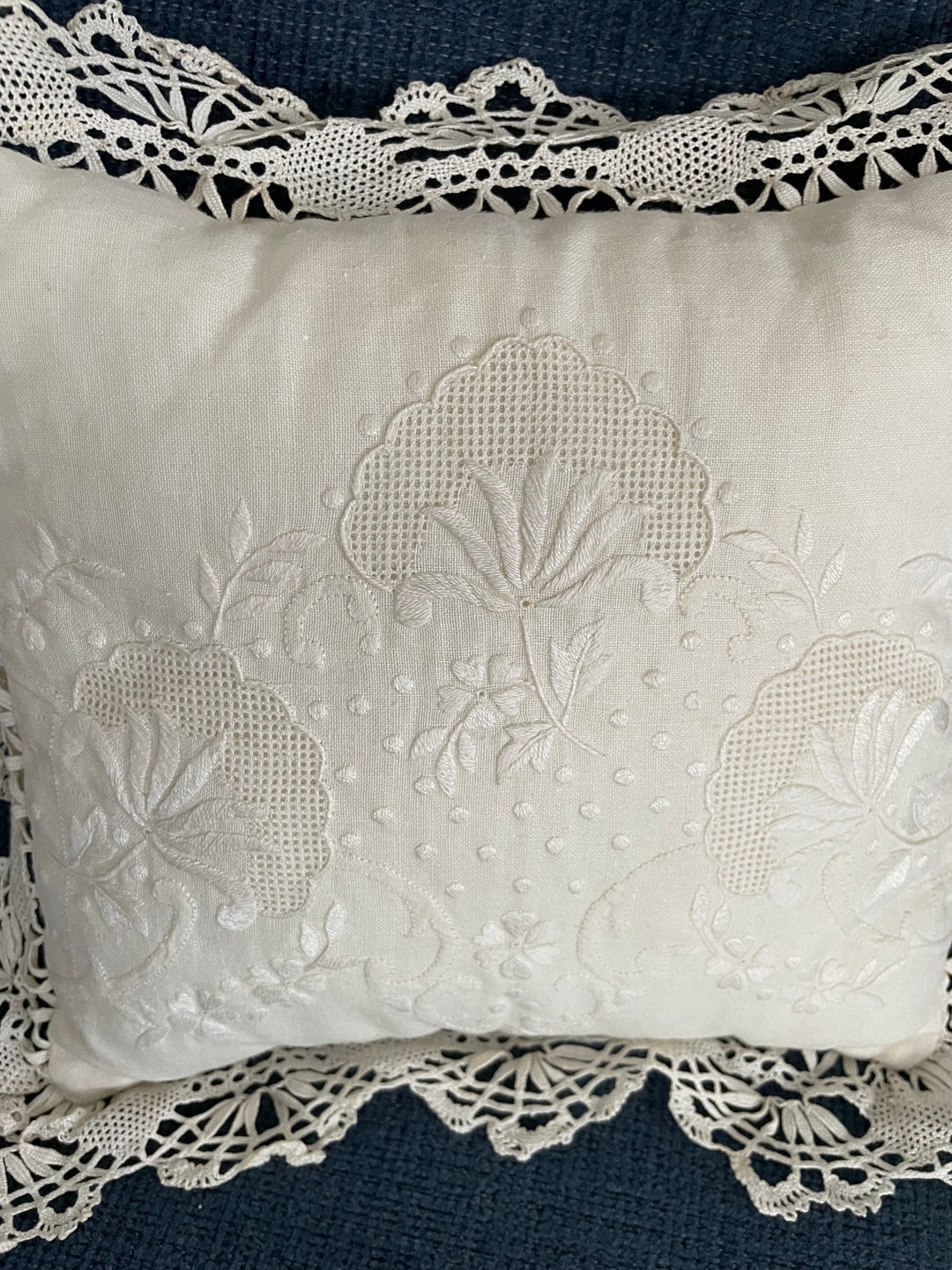 Paper White Embroidered Pillow With Lace Trim 10 Total Etsy
