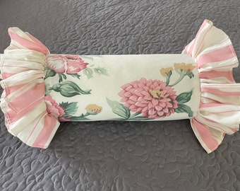 Roll Pillow with ruffled ends, 18” long, 6” diameter (not including ruffle)