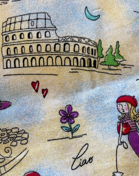 Travel Europe Theme Joann’s fabric, 1-1/4 yds X 44”, cotton