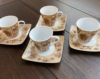 Finecasa Demi Expresso Cups & Saucers, (4) porcelain