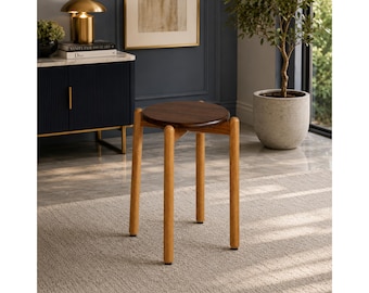 Oak Wooden Stool – Round Stackable Plant Stand, Multipurpose Accent Seating