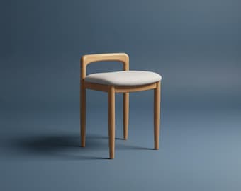 Natural Beech Wood Vanity Stool, Upholstered Cushion Accent Chair