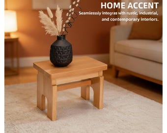 Solid Wood Step Stool, 7.5 Inch Compact Footstool, Non-Slip Mat, Portable Home Accent