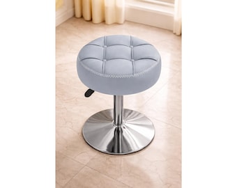 Adjustable Swivel Vanity Stool – Faux Leather Tufted Seat, Modern Minimalist Design