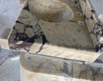 Lavabo flotante de mármol Calacatta Viola, hecho a mano, lavabo de piedra natural para montaje en pared, lavabo de baño de lujo
