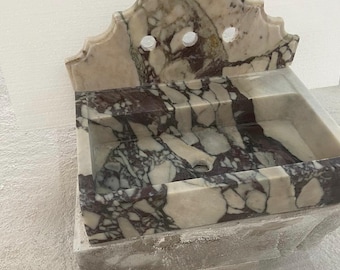 Natural Calacatta Viola Marble Sink Wall Mounted, Handmade Stone Sink, Floating Bathroom Sink, Luxury Bathroom Decor