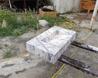 Luxury Lilac Marble Sink Wall Mounted, Handmade Natural Stone Bathroom Sink, Floating Vanity Sink