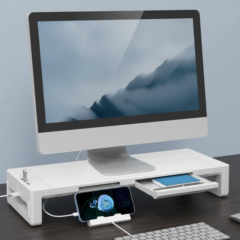 Raised Monitor Adjustable Foldable Monitor Stand Riser With Storage Drawer – Ergonomic ...