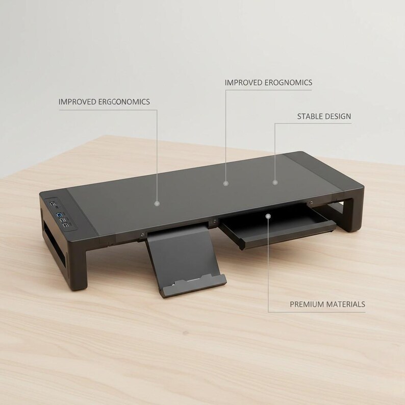 Monitor Draw Shelf Adjustable Monitor Stand Riser With Drawer, Foldable Ergonomic Desk ...