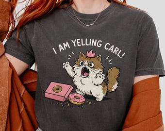 Ik schreeuw Carl shirt comfort kleuren T-shirt, grappige kat donut Tee, prinses donut dungeon crawler Carl shirt, leesgrage cadeau