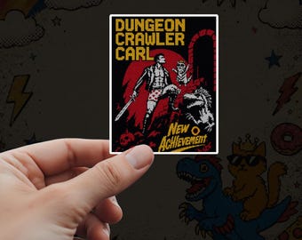 Dungeon crawler Carl sticker, retro pixel fantasy sticker, LitRPG boek sticker, gamer reader cadeau, nieuwe prestatie sticker