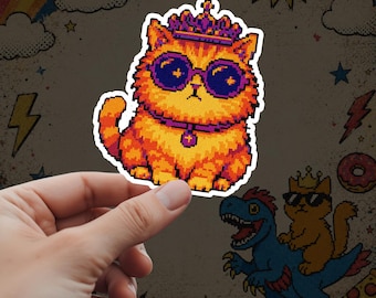 Sticker prinses donut, sticker dungeon crawler Carl, sticker pixel kat, sticker leesgrage gamer, retro fantasy laptop sticker