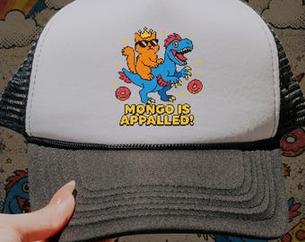 Mongo Is Appalled Trucker Hat, Funny Pixel Cat Dinosaur Cap, Dungeon Crawler Carl geïnspireerde gamerlezer cadeau-hoed