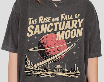 Shirt Sanctuary Moon, Sci Fi-T-shirt met opkomst en ondergang, op Murderbot geïnspireerd shirt, grafisch T-shirt retro Space, cadeau boekenliefhebber