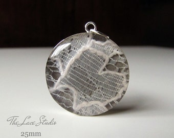 Lace Pendant (large size) | Memorial Bouquet Charm | Made With Your Wedding Dress | Sterling Silver