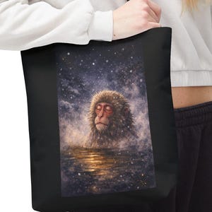 Jigokudani Snow Monkey Tote Bag | Japanese Onsen Macaque Winter Art | Snow Monkey Japan Gift | Nagano Nature Tote