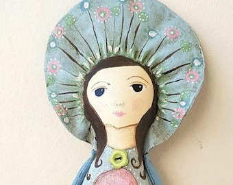 Flower fairy art doll, wall hanging doll, OOAK.