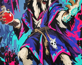 Impresión Prepotente – Fan art de Carl de Dungeon Crawler – Mago cabra de fantasía – Impresión artística de 13x19 pulgadas – Estilo gráfico pop neón