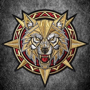 Large Embroidered Wolf Medallion Patch, 13 Inch Biker Jacket Back Patch (Iron On/Sew On)