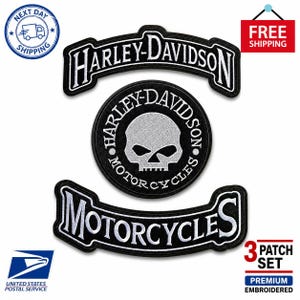 3 Piece Motorcycle Patch Set Embroidered Biker Jacket Vest Back Patch