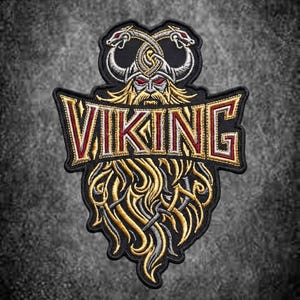 13 tums broderad lapp med vikingakrigare (guld, silver, röd, svart)