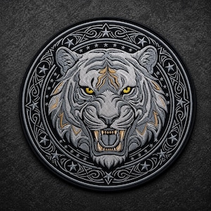 Tiger Head Embroidered Back Patch, 12 Inch Animal Jacket Applique, Large Motorcycle Vest Patch