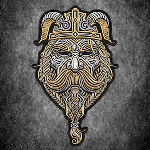 Large Viking Warrior Embroidered Patch, Norse Biker Jacket Accessory (13 Inch)