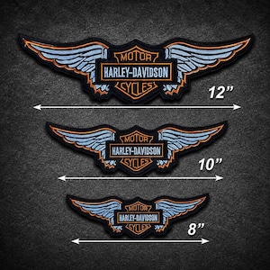 Harley Davidson Winged Logo Back Patch, Embroidered Biker Jacket Patch (8, 10, 12 Inch)