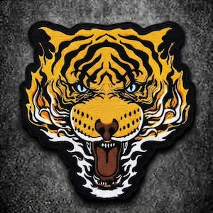 Roaring Tiger Head Patch, Large Embroidered Animal Applique for Jacket, 12 x 10 Inch