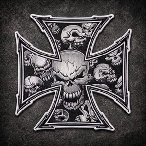 Skull Cross Back Patch, Large Embroidered Gothic Iron Cross Patch for Biker Jacket Vest 12 Inch