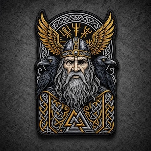 Viking Raven Warrior Patch, Norse Inspired Embroidered Jacket Patch, Nordic Back Patch