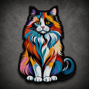 Rainbow Cat Embroidered Patch 12 Inch Large Back Patch for Jacket Vest