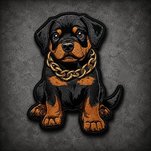 Toppa ricamata con cucciolo di Rottweiler: applicazione per giacca da motociclista da 30 cm (da applicare con ferro da stiro o cucire)