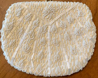 Vintage 1950s White Beaded Clutch