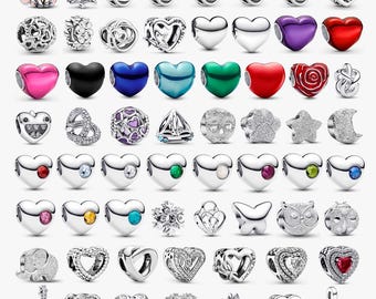 Prata de lei 925, contas em formato de coração, estrela e lua, para confecção de bijuterias DIY, compatíveis com berloques para pulseiras Pandora europeias.