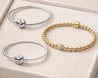 S925 Pandora Schnalle Armband, Silber/Gold/Rose Gold, Perlenkette, verstellbares Anhänger Armband, Geschenk für Sie, passend für Pandora