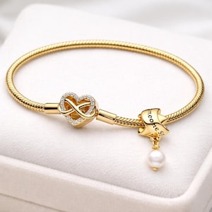 Pulsera de plata de ley 925 / Compatible con Pandora Serpent Chain / Brazalete con colgante de corazón y estrella / Joyería personalizable, Regalos para mujer