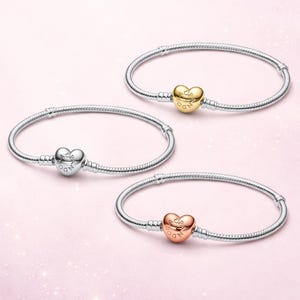 Pandora snake chain bracelet, charm bracelet, silver/gold/rose gold, heart clasp, women's gift • Suitable for Pandora bracelets
