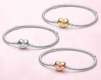 Pandora ormkedjearmband, berlockarmband, silver/guld/rosaguld, hjärtspänne, present till kvinnor • Lämplig för Pandora-armband