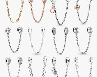 Argento sterling 925 / Catena di sicurezza / Ciondolo con perlina anti-smarrimento / Adatto ai charm dei bracciali Pandora europei, un regalo per lei.