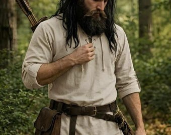 Mittelalter Tunika Shirt für Männer, Baumwolle Renaissance Fair Piraten Tunika, LARP Kostüm Top, Keltische Cosplay Kleidung, Nordisches Gewand