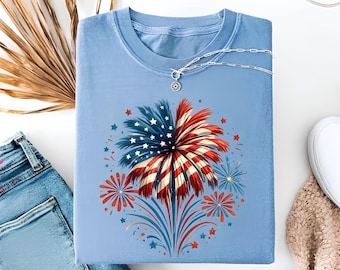 Retro 4. Juli Shirt, Vaterländische Flagge T-Shirt, Feuerwerk USA Shirt, Unabhängigkeitstag T-Shirt, Rot, Weiß und Blau T-Shirt, Freiheit Shirt