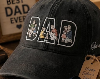 Benutzerdefinierte Dad Hat, personalisierter Vater mit Familienporträt Hut, gestickter Daddy Hut mit Kindernamen, Vatertagsgeschenk, neuer Vater Geschenk von Kindern