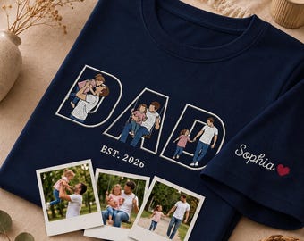 Benutzerdefinierte Vatertag Dad Shirt, gesticktes Familie Gesichtsloses Porträt T-Shirt, Papa Foto in den Buchstaben, Vatertagsgeschenk, personalisiertes Dad Est Tee