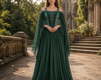 Renaissance Medieval Fantasy Dress, Vintage Cosplay Witchy Larp Dress for Women, Viking Ren Faire Elf Maxi Gown,Halloween Dress Gift for her